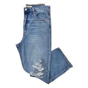 Levi’s Strauss Ribcage Straight Ankle Blue Denim Jeans Distressed Button Fly 31